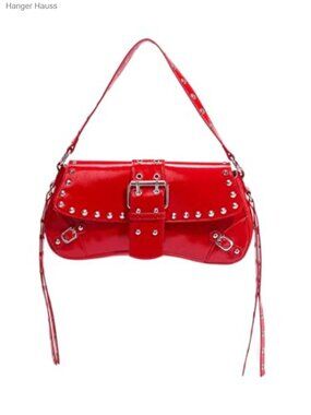 Y2K Studded Faux Leather Shoulder Bag Hobo Purse Punk Goth Handbag Top Handle